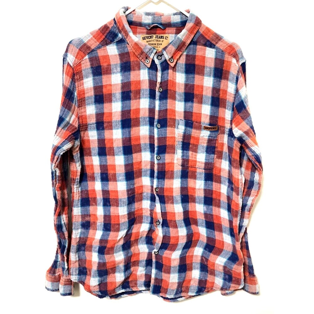 Seven7 Jeans Co. Long Sleeve Button Down Plaid Woven Men's Casual Shirt Size XL